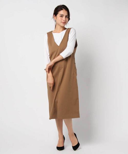 YECCA VECCA（イェッカヴェッカ）の「P.Vネックジャンスカ（ワンピース・レディース・ブラック/カーキ/キャメル・FREE）」の3枚目の写真