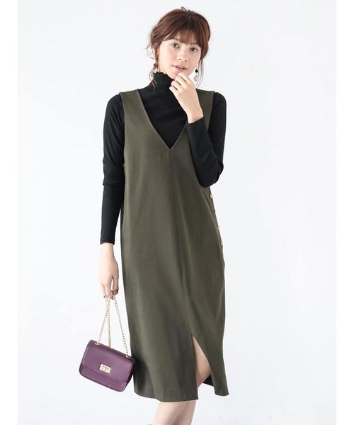 YECCA VECCA（イェッカヴェッカ）の「P.Vネックジャンスカ（ワンピース・レディース・ブラック/カーキ/キャメル・FREE）」の14枚目の写真