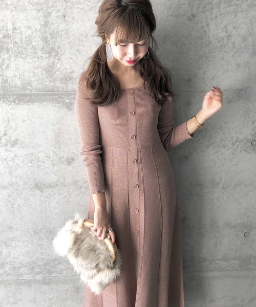 archives（アルシーヴ）の「ラメ二重臼ニットワンピース（ワンピース・レディース・ブラック/ベージュ/ピンク・MEDIUM）」の6枚目の写真