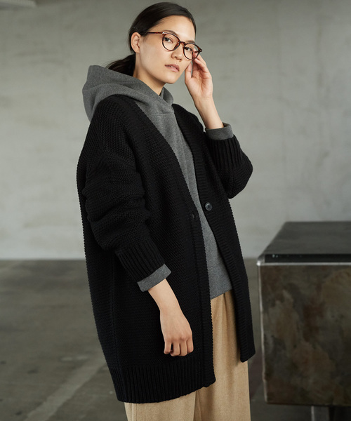 AMERICAN HOLIC（アメリカンホリック）の「・ローゲージVネックロングカーディガン（カーディガン/ボレロ・レディース・ブラック/ダークグリーン/アイボリー/グレー系その他・FREE）」の3枚目の写真