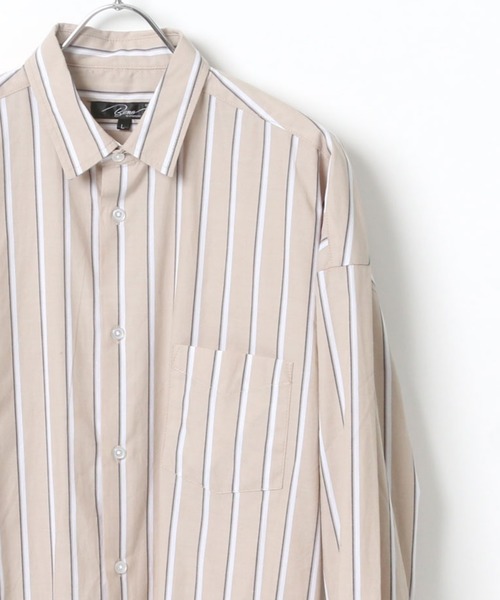 Lazar（ラザル）の「ブロードストライプBIGシャツ（シャツ/ブラウス・メンズ・ホワイト/ベージュ/サックスブルー/ネイビー・M/L）」の3枚目の写真
