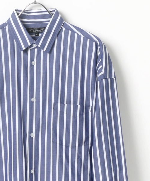 Lazar（ラザル）の「ブロードストライプBIGシャツ（シャツ/ブラウス・メンズ・ホワイト/ベージュ/サックスブルー/ネイビー・M/L）」の4枚目の写真