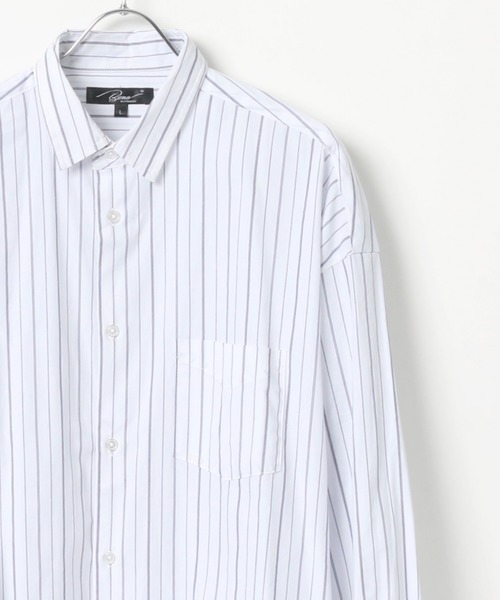 Lazar（ラザル）の「ブロードストライプBIGシャツ（シャツ/ブラウス・メンズ・ホワイト/ベージュ/サックスブルー/ネイビー・M/L）」の2枚目の写真