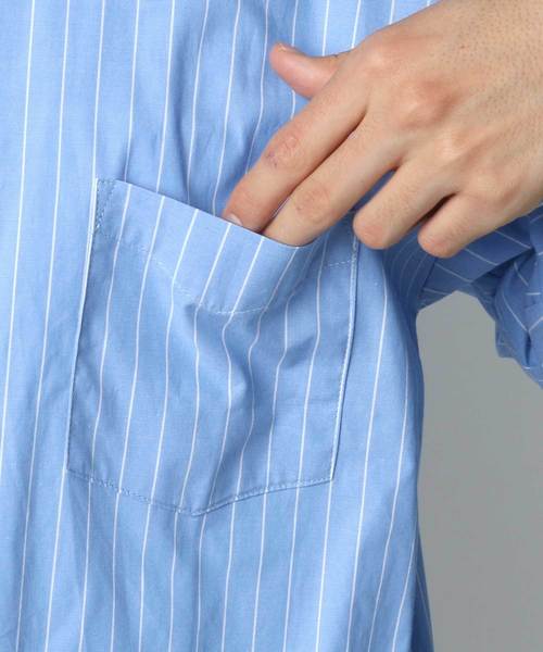 Lazar（ラザル）の「ブロードストライプBIGシャツ（シャツ/ブラウス・メンズ・ホワイト/ベージュ/サックスブルー/ネイビー・M/L）」の8枚目の写真