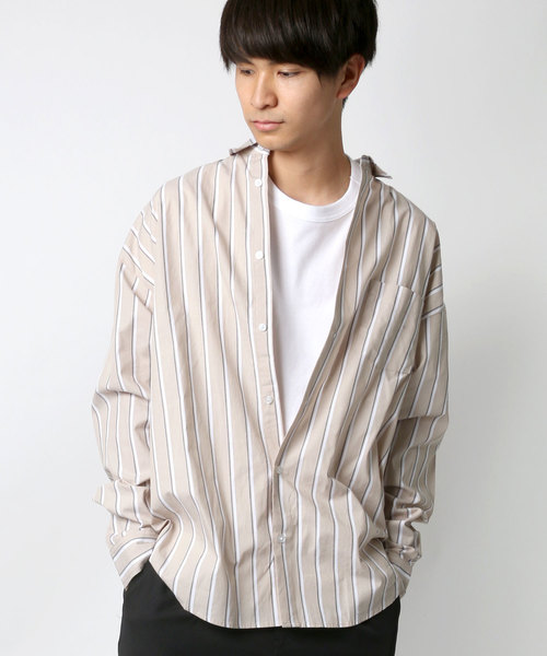 Lazar（ラザル）の「ブロードストライプBIGシャツ（シャツ/ブラウス・メンズ・ホワイト/ベージュ/サックスブルー/ネイビー・M/L）」の13枚目の写真