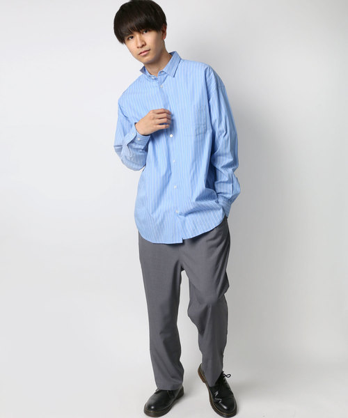 Lazar（ラザル）の「ブロードストライプBIGシャツ（シャツ/ブラウス・メンズ・ホワイト/ベージュ/サックスブルー/ネイビー・M/L）」の16枚目の写真