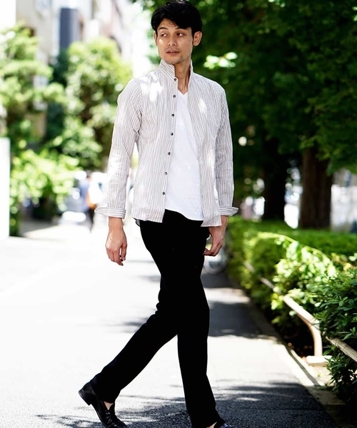MICHEL KLEIN HOMME   （ミッシェルクランオム）の「シャツ（タックドビーストレッチ）（シャツ/ブラウス・メンズ・ライトグレー/ネイビー・46/48）」の12枚目の写真