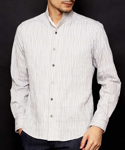 MICHEL KLEIN HOMME   （ミッシェルクランオム）の「シャツ（タックドビーストレッチ）（シャツ/ブラウス・メンズ・ライトグレー/ネイビー・46/48）」の13枚目の写真