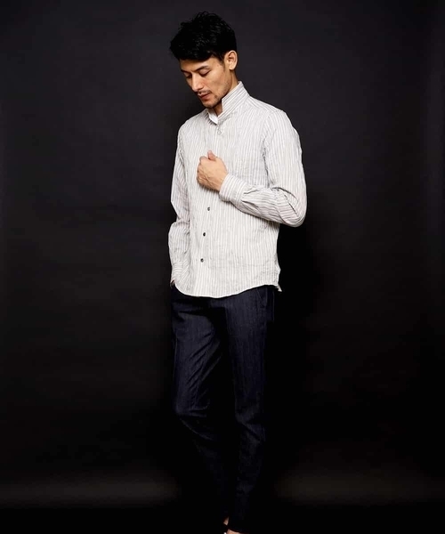 MICHEL KLEIN HOMME   （ミッシェルクランオム）の「シャツ（タックドビーストレッチ）（シャツ/ブラウス・メンズ・ライトグレー/ネイビー・46/48）」の14枚目の写真