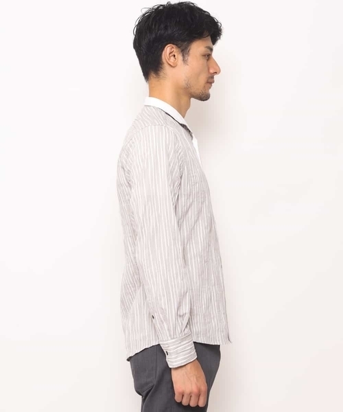 MICHEL KLEIN HOMME   （ミッシェルクランオム）の「シャツ（タックドビーストレッチ）（シャツ/ブラウス・メンズ・ライトグレー/ネイビー・46/48）」の15枚目の写真