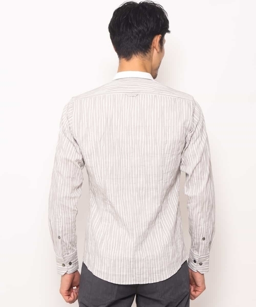 MICHEL KLEIN HOMME   （ミッシェルクランオム）の「シャツ（タックドビーストレッチ）（シャツ/ブラウス・メンズ・ライトグレー/ネイビー・46/48）」の16枚目の写真