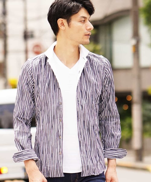 MICHEL KLEIN HOMME   （ミッシェルクランオム）の「シャツ（タックドビーストレッチ）（シャツ/ブラウス・メンズ・ライトグレー/ネイビー・46/48）」の2枚目の写真