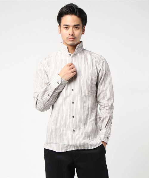 MICHEL KLEIN HOMME   （ミッシェルクランオム）の「シャツ（タックドビーストレッチ）（シャツ/ブラウス・メンズ・ライトグレー/ネイビー・46/48）」の3枚目の写真