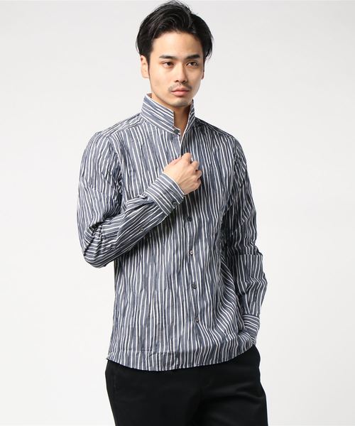 MICHEL KLEIN HOMME   （ミッシェルクランオム）の「シャツ（タックドビーストレッチ）（シャツ/ブラウス・メンズ・ライトグレー/ネイビー・46/48）」の4枚目の写真