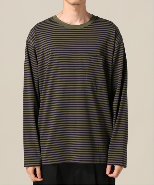 tone（トーン）の「tone / トーン POCEKET LS TEE (STRIPE)（Tシャツ/カットソー・メンズ・ホワイト/パープル・LARGE/X-LARGE）」の2枚目の写真