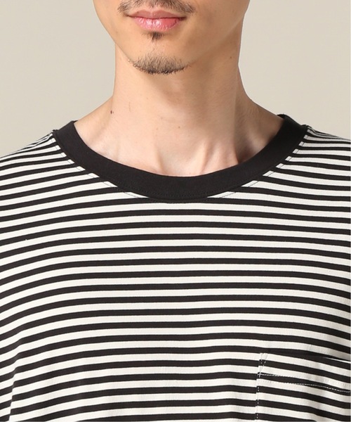 tone（トーン）の「tone / トーン POCEKET LS TEE (STRIPE)（Tシャツ/カットソー・メンズ・ホワイト/パープル・LARGE/X-LARGE）」の3枚目の写真