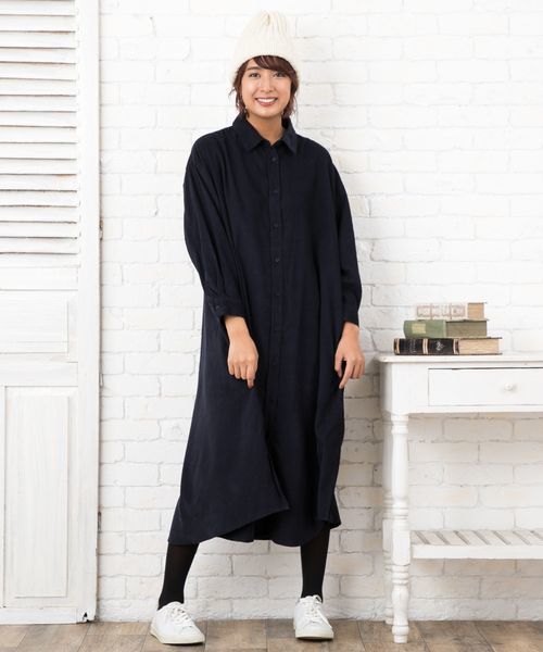 sabstreet my standard(サブストリートマイスタンダード)の「コーデュロイシャツワンピース【大きいサイズ対応】【9号(M)~19号(5L)】(ワンピース・レディース・チャコールグレー/ネイビー/グレー・19号/15号)」の3枚目の写真