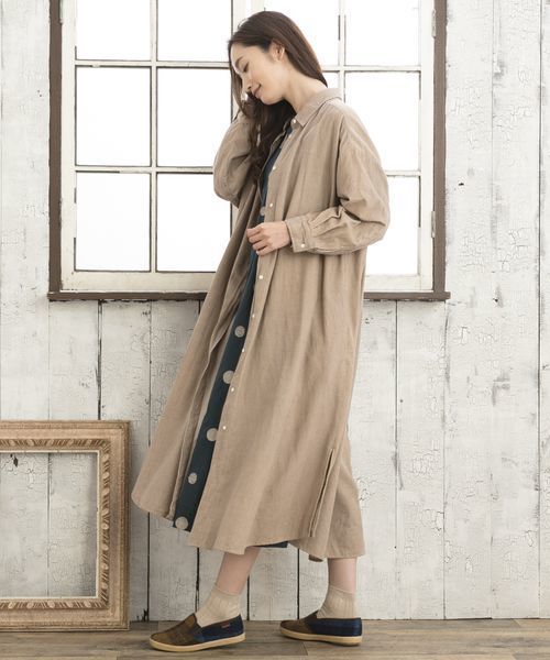 コーデュロイシャツワンピース【大きいサイズ対応】【9号(M)～19号(5L