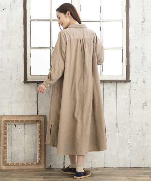コーデュロイシャツワンピース【大きいサイズ対応】【9号(M)～19