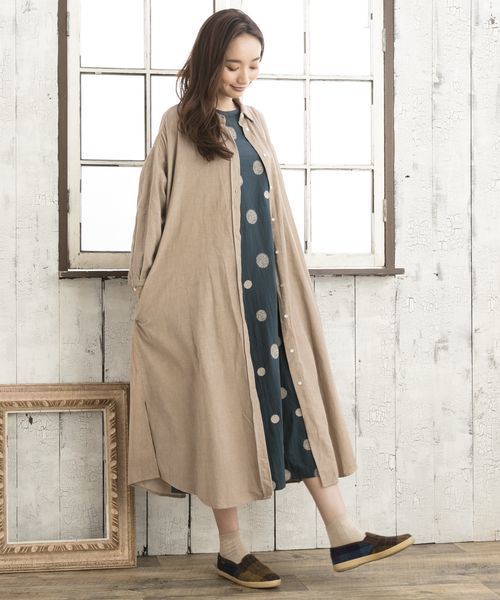 コーデュロイシャツワンピース【大きいサイズ対応】【9号(M)～19
