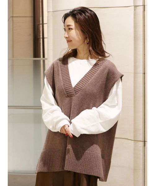 Ungrid（アングリッド）の「ルーズVネックニットベスト（ベスト・レディース・アイボリー/モカ・FREE）」の3枚目の写真