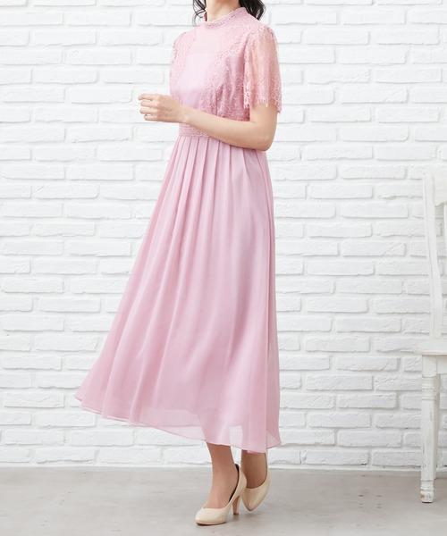 CARETTE(カレット)の「レースと楊流シフォンのロングドレス(ドレス・レディース・ネイビー/ターコイズブルー/ピンク・9号/13号/11号)」の6枚目の写真