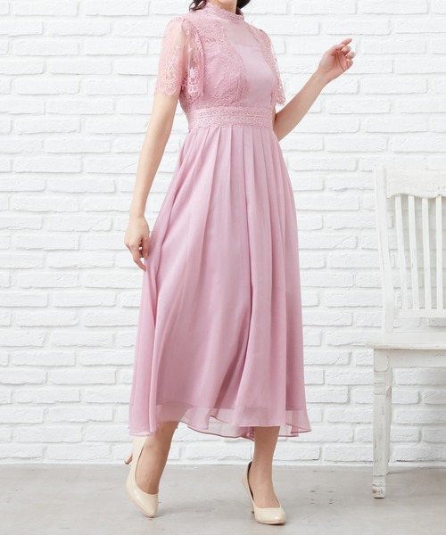 CARETTE(カレット)の「レースと楊流シフォンのロングドレス(ドレス・レディース・ネイビー/ターコイズブルー/ピンク・9号/13号/11号)」の9枚目の写真