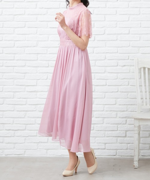 CARETTE(カレット)の「レースと楊流シフォンのロングドレス(ドレス・レディース・ネイビー/ターコイズブルー/ピンク・9号/13号/11号)」の5枚目の写真