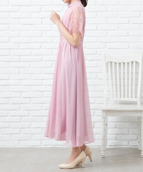 CARETTE(カレット)の「レースと楊流シフォンのロングドレス(ドレス・レディース・ネイビー/ターコイズブルー/ピンク・9号/13号/11号)」の8枚目の写真