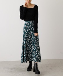 AZUL by moussy | FLOWER PATTERN SIDE SLIT SKIRT/フラワーパターンサイドスリットスカート(スカート)