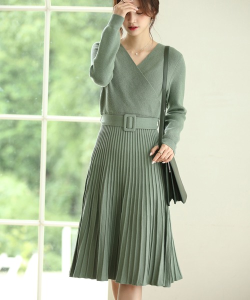 セール ウエストベルト付きカシュクールニットワンピース ワンピース Saison De Papillon セゾンドパピヨン のファッション通販 Zozotown