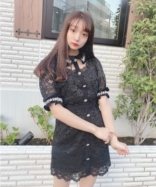 Swankiss スワンキス ビジューレース Swankiss（スワンキス）の「DB frill bijou lace O/P