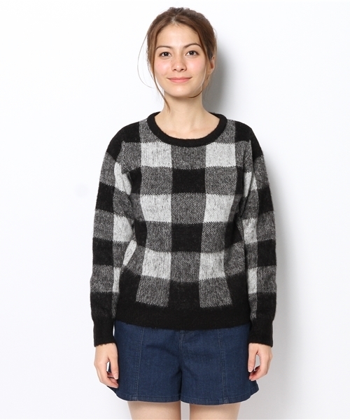 CIAOPANIC(チャオパニック)の「【Ciaopanic】起毛ブロックチェックPO(ニット/セーター・レディース・ブラック/レンガ・FREE)」の3枚目の写真