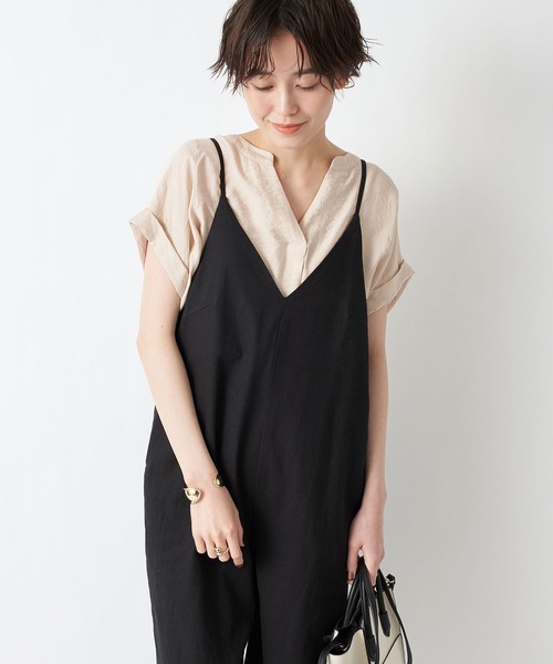 un dix cors(アンディコール)の「旬のレイヤードスタイルが完成 キャミオールインワン(つなぎ/オールインワン・レディース・ブラック/ベージュ・FREE)」の2枚目の写真