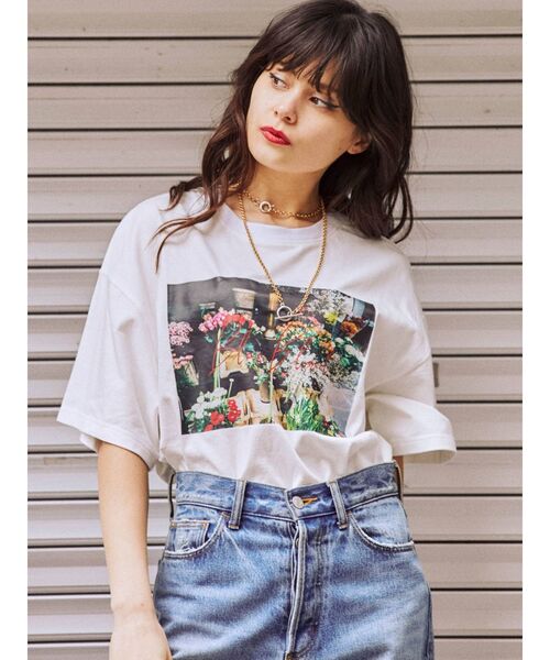 jouetie（ジュエティ）の「フラワーフィルム BIG Tシャツ（Tシャツ/カットソー・レディース・オフホワイト/ブラック/グリーン・MEDIUM）」の8枚目の写真