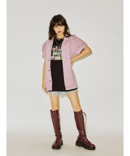 jouetie（ジュエティ）の「フラワーフィルム BIG Tシャツ（Tシャツ/カットソー・レディース・オフホワイト/ブラック/グリーン・MEDIUM）」の4枚目の写真