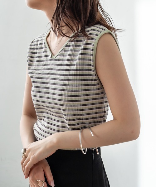 mystic（ミスティック）の「マルチボーダーフレンチプルオーバー（Tシャツ/カットソー・レディース・ブラック/ブラウン/ピンク/グリーン・FREE）」の3枚目の写真