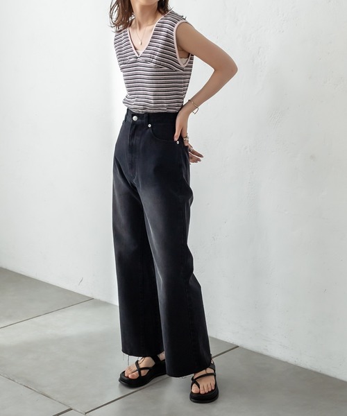 mystic（ミスティック）の「マルチボーダーフレンチプルオーバー（Tシャツ/カットソー・レディース・ブラック/ブラウン/ピンク/グリーン・FREE）」の5枚目の写真