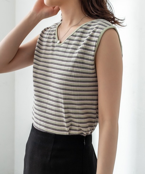 mystic（ミスティック）の「マルチボーダーフレンチプルオーバー（Tシャツ/カットソー・レディース・ブラック/ブラウン/ピンク/グリーン・FREE）」の11枚目の写真