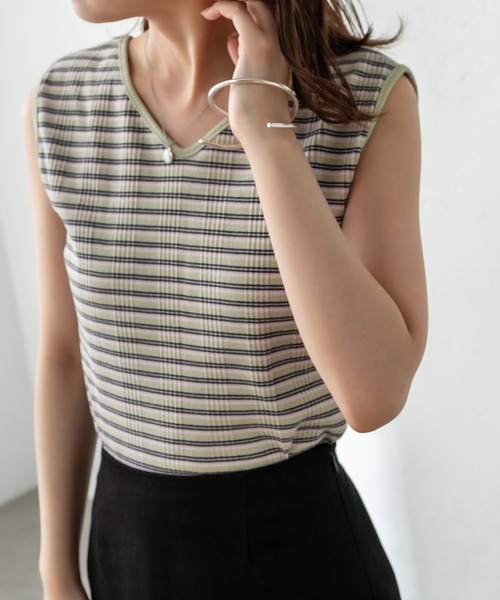 mystic（ミスティック）の「マルチボーダーフレンチプルオーバー（Tシャツ/カットソー・レディース・ブラック/ブラウン/ピンク/グリーン・FREE）」の12枚目の写真