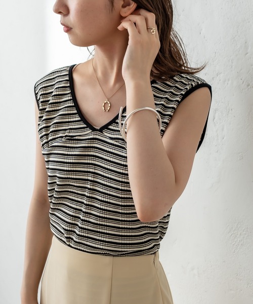 mystic（ミスティック）の「マルチボーダーフレンチプルオーバー（Tシャツ/カットソー・レディース・ブラック/ブラウン/ピンク/グリーン・FREE）」の16枚目の写真