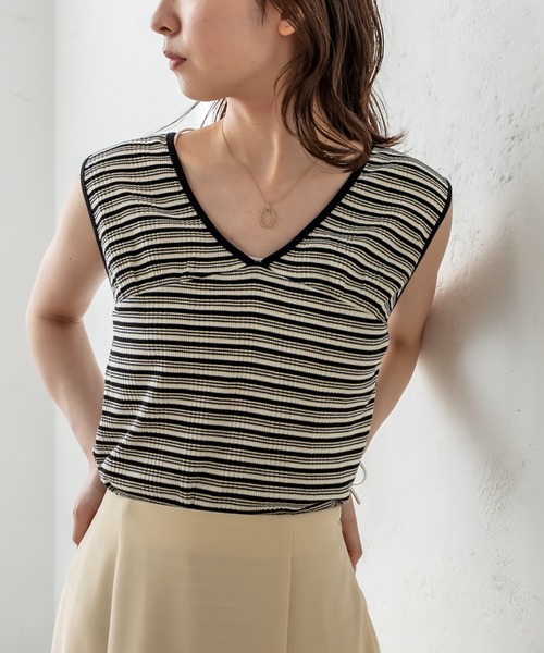 mystic（ミスティック）の「マルチボーダーフレンチプルオーバー（Tシャツ/カットソー・レディース・ブラック/ブラウン/ピンク/グリーン・FREE）」の17枚目の写真