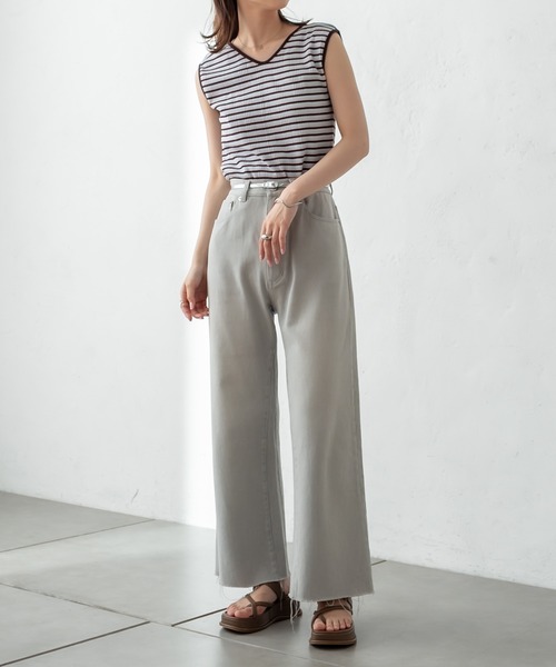 mystic（ミスティック）の「マルチボーダーフレンチプルオーバー（Tシャツ/カットソー・レディース・ブラック/ブラウン/ピンク/グリーン・FREE）」の20枚目の写真