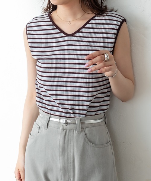 mystic（ミスティック）の「マルチボーダーフレンチプルオーバー（Tシャツ/カットソー・レディース・ブラック/ブラウン/ピンク/グリーン・FREE）」の21枚目の写真