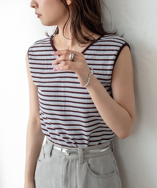 mystic（ミスティック）の「マルチボーダーフレンチプルオーバー（Tシャツ/カットソー・レディース・ブラック/ブラウン/ピンク/グリーン・FREE）」の22枚目の写真