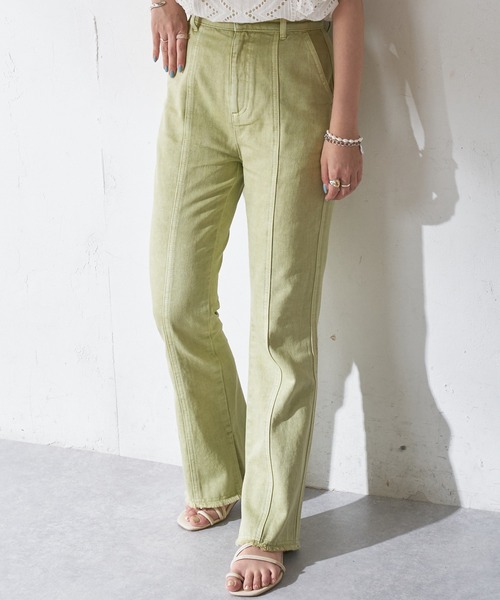 DISCOAT（ディスコート）の「カラーツイル切替スリットフレアパンツ（その他パンツ・レディース・グリーン/オレンジ・MEDIUM/LARGE）」の2枚目の写真