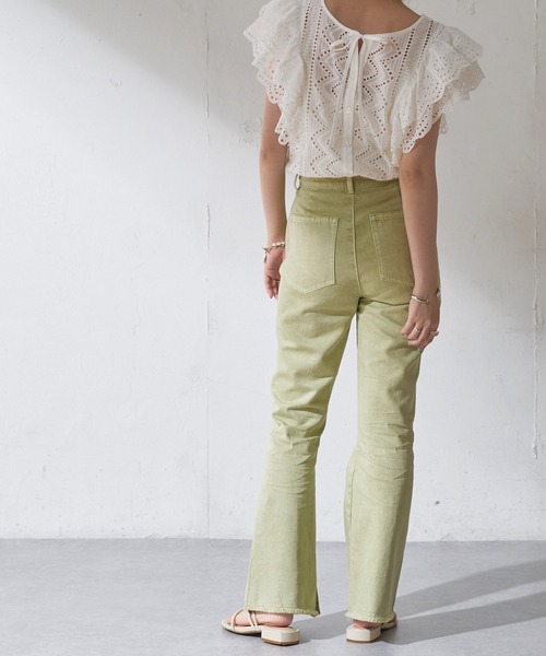 DISCOAT（ディスコート）の「カラーツイル切替スリットフレアパンツ（その他パンツ・レディース・グリーン/オレンジ・MEDIUM/LARGE）」の4枚目の写真