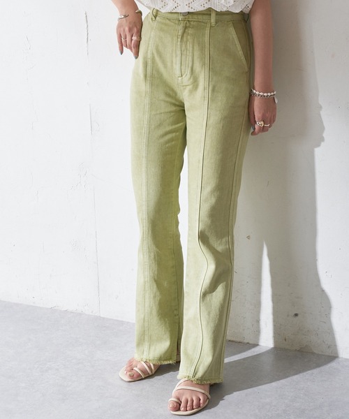 DISCOAT（ディスコート）の「カラーツイル切替スリットフレアパンツ（その他パンツ・レディース・グリーン/オレンジ・MEDIUM/LARGE）」の5枚目の写真