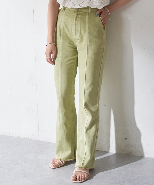 DISCOAT（ディスコート）の「カラーツイル切替スリットフレアパンツ（その他パンツ・レディース・グリーン/オレンジ・MEDIUM/LARGE）」の6枚目の写真