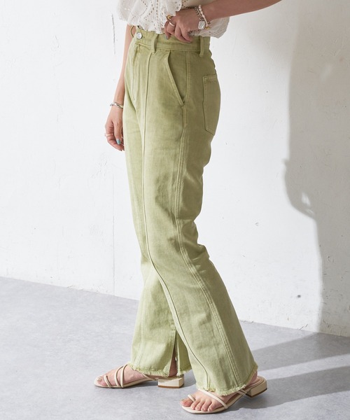 DISCOAT（ディスコート）の「カラーツイル切替スリットフレアパンツ（その他パンツ・レディース・グリーン/オレンジ・MEDIUM/LARGE）」の7枚目の写真